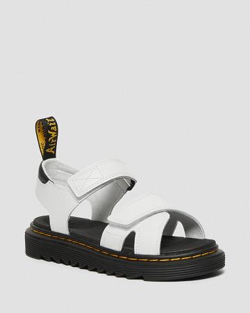 Kids' Dr Martens Junior Vossie Leather Sandals White | AU 723KOR